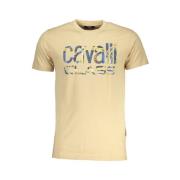 Cavalli Class Tryck Logo Rund Hals T-shirt Beige, Herr