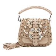 Alma EN Pena Smyckad Studded Flap Axelväska Beige, Dam