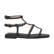 Alma EN Pena Dubbelrem Platta Sandal Black, Dam