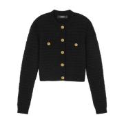 Versace Svart Tweed Tröja Ribbstickad Black, Dam