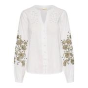 Cream Broderad Blus Snövit White, Dam