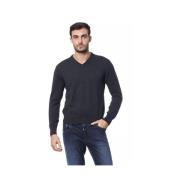 Billionaire Broderad Crew Neck Sweater i Merinoull Gray, Herr