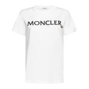 Moncler Vit Bomull T-shirt med Logobroderi White, Dam