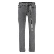 Off White Skinny Jeans med Logo Print Gray, Herr