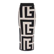 Balmain Midi kjol i stickad maxi monogramtryck Black, Dam