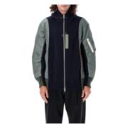 Sacai Navy Khaki Stickat Bomber Fleece Hoodie Multicolor, Herr