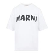 Marni Vit Logot-shirt Avslappnad Stil White, Dam