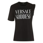 Versace Goddess Front Print Bomullstopp Black, Dam