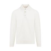 Brunello Cucinelli Vit Cashmere Stickad Polo Tröja White, Herr