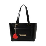 Moschino Svart Shopper Väska med Dragkedja Black, Dam