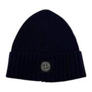 Stone Island Blå Ribbstickad Beanie Mössa Blue, Herr