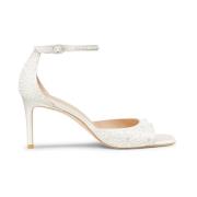 Stuart Weitzman Pärldekorerad fyrkantig tåsandal Beige, Dam