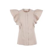 Chloé Beige Ruffle Flare Skjorta Beige, Dam