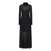 Remain Birger Christensen Svart Mesh Maxi Klänning Hög Hals Black, Dam