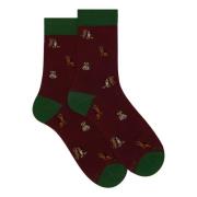 Gallo Burgundy Bomullsstrumpor med Hundmotiv Multicolor, Dam