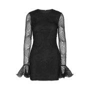 Rotate Birger Christensen Svart Shiny Mini Flounce Klänning Black, Dam