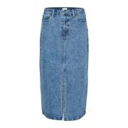 Saint Tropez Denimkjol med Frontslits Blue, Dam