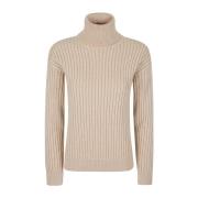 Eleventy Kashmirull Ribbstickad Turtleneck Tröja Beige, Dam