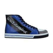 Dolce & Gabbana Blå Canvas Hög Topp Logo Sneakers Blue, Herr