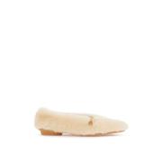 Salvatore Ferragamo Shearling Ballet Flats Beige, Dam