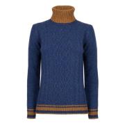 GALLO Blå Turtleneck Aran Tröja Kvinnor Blue, Dam