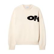 Off White Logo Front Sweater Beige, Dam