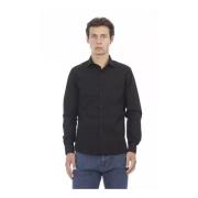 Baldinini Slim Fit Bomullsskjorta Med Knappar Black, Herr