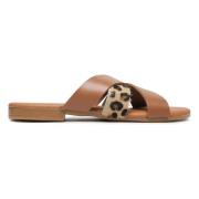 Pieces Leather Sandal Sandals Brown, Dam