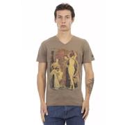 Trussardi Elegant V-ringad T-shirt med Front Print Brown, Herr