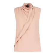 Giorgio Armani Silke Georgette Draperad Topp Beige, Dam