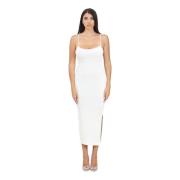 Calvin Klein Jeans Vit Ribbstickad Midi Klänning White, Dam