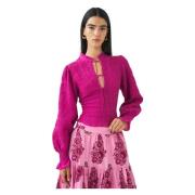 Antik Batik Smocked blus Anna Pink, Dam