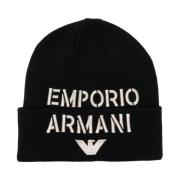 Emporio Armani Blå Ribbstickad Beanie med Logobroderi Blue, Herr