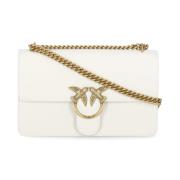 Pinko Ivory Läder Crossbody Väska Love Birds Beige, Dam