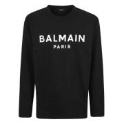 Balmain Tryckt Långärmad Bomull T-shirt Black, Herr