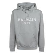 Balmain Print Hoodie med Logo Detalj Gray, Herr