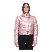 Versace Jeans Couture Metallic Pink Baroque Puffer Coat Pink, Dam