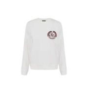 Elisabetta Franchi Ivory Rund Hals Sweatshirt Bordeaux Vapensköld Whit...