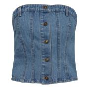 Designers Remix Denim Strapless Top för sommaren Blue, Dam