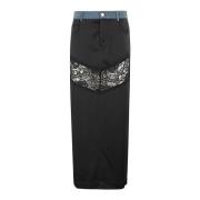 Blumarine Satin Denim Kjol Black, Dam