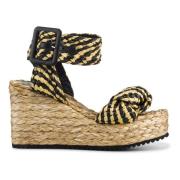 Dodo BAR OR Senap & Svart Raffia Kil Sandal Yellow, Dam