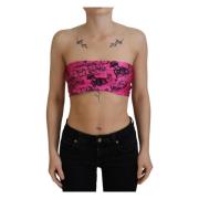 John Galliano Rosa Tidningsmönster Crop Top Pink, Dam