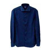 Mazzarelli Indigo Seersucker Skjorta Slim Fit Blue, Herr