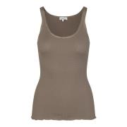 Rosemunde Feminin Top med Sidenkant Brown, Dam