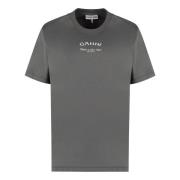 Ganni Kontrasttryckt Bomullst-shirt Gray, Dam