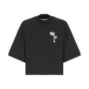 Palm Angels Svart Bomullst-shirt med Broderat Logotyp Black, Dam