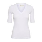 InWear Klassisk Ribbad V-ringad T-shirt White, Dam