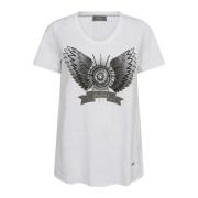 MOS Mosh Broderad T-shirt med V-ringning White, Dam