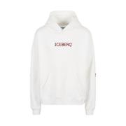 Iceberg Logo Print Hoodie Mjuk Bomullsfleece Beige, Herr