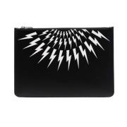 Neil Barrett Svart Vit Dragkedja Pouch Black, Herr